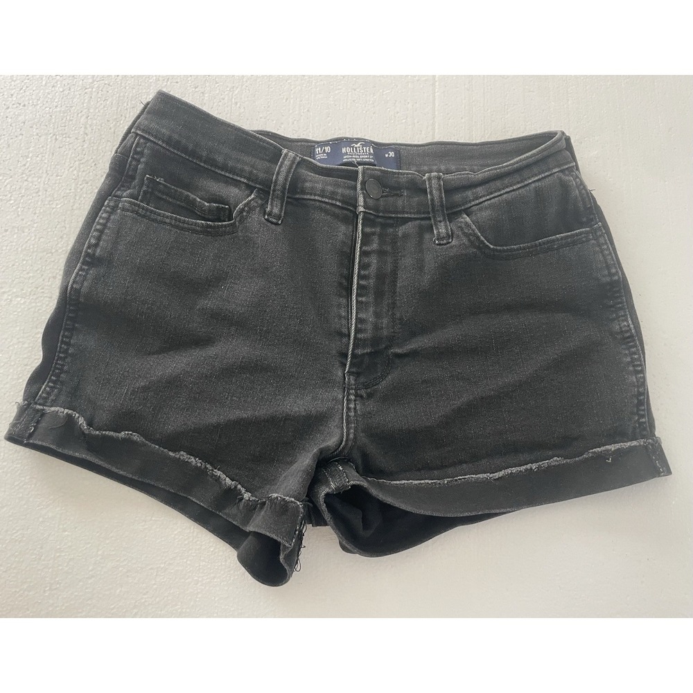 HOLLISTER Black Cuffed Denim Shorts Sz 11/10 W30 Excellent Condition
